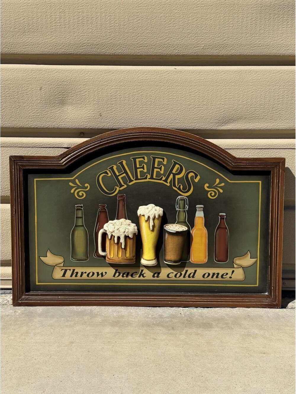 Vtg Pub Bar Sign CHEERS Throw Back a Cold One 3D Beer Glasses Barn house Decor